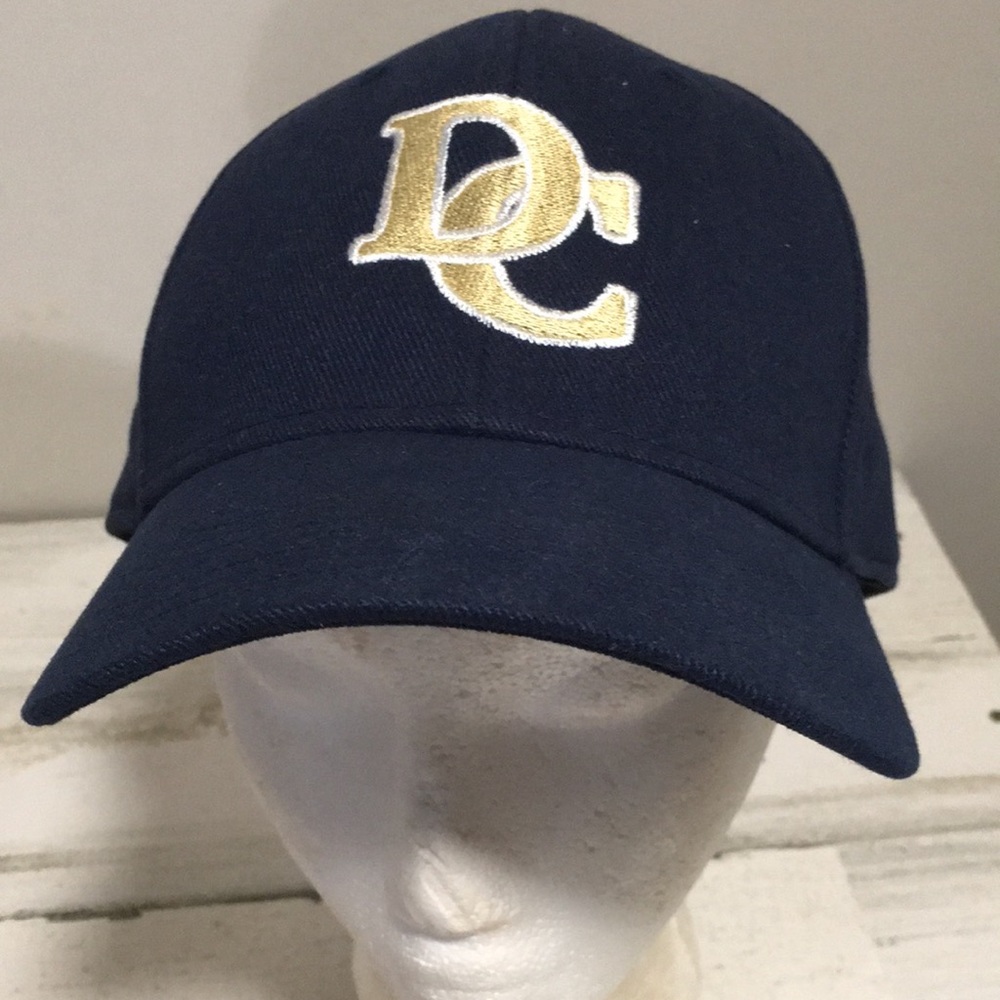 Adidas Superflex navy blue gold DC closed back fitted ball cap. Size XL/XXL